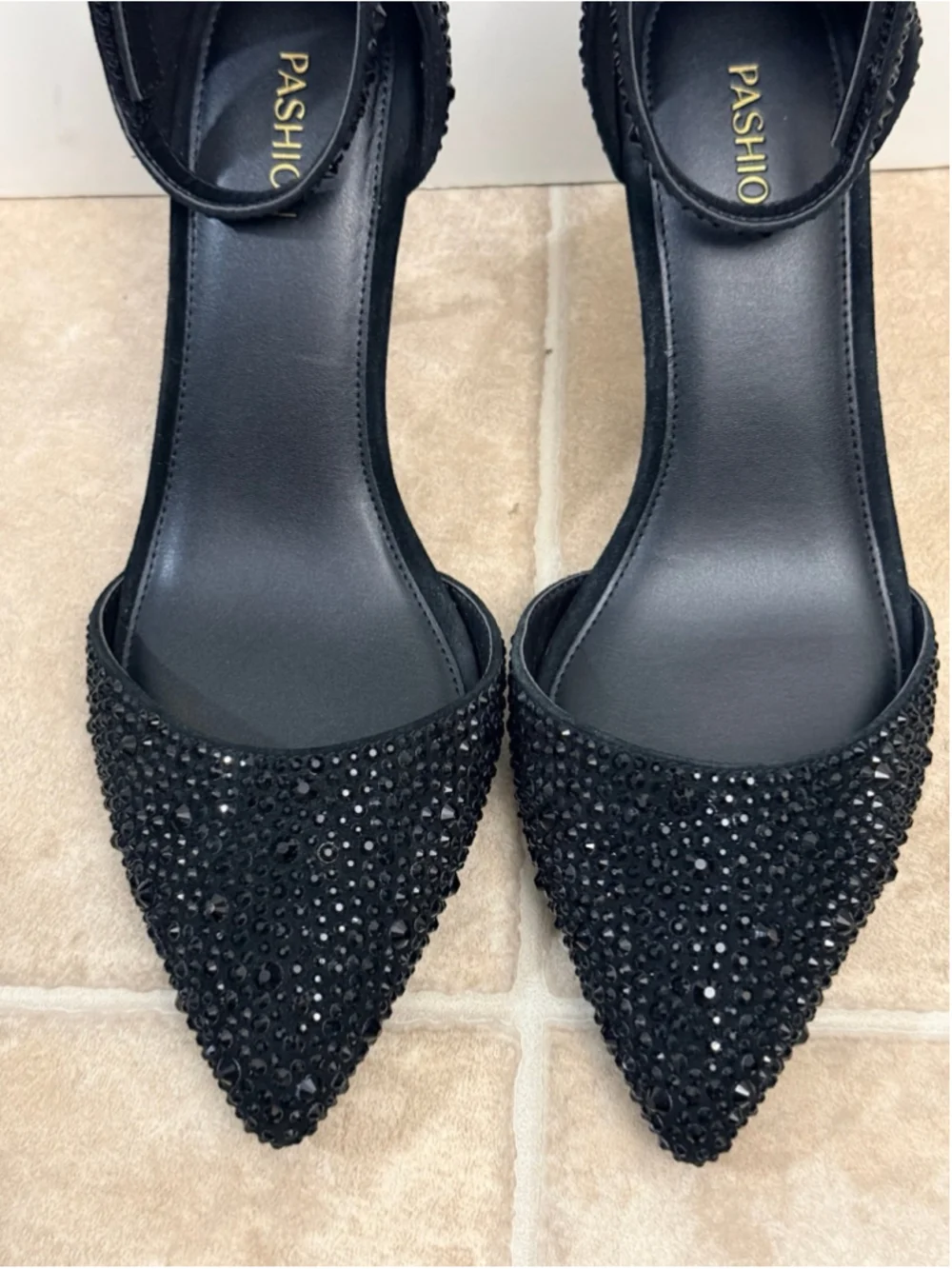 Pashion Footwear Convertible Heels D’Orsay Mixed Coal Rhinestone 4 inch Stiletto